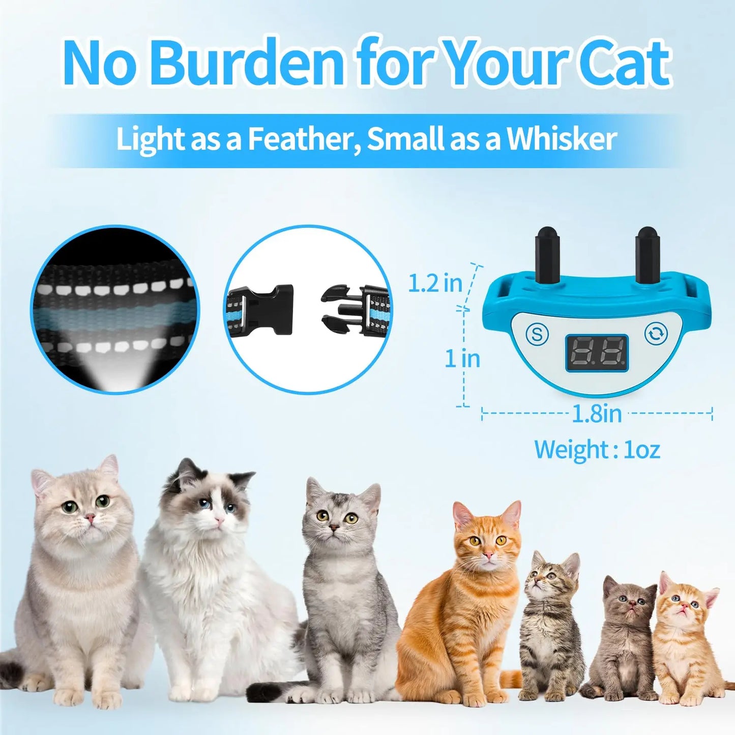 Cat Shock Collar To Auto Stop Meowing,Shock Collar for Cats,Vibration or Shock, Lightest Cat Training Collar for 5-25lbs Pet Cat