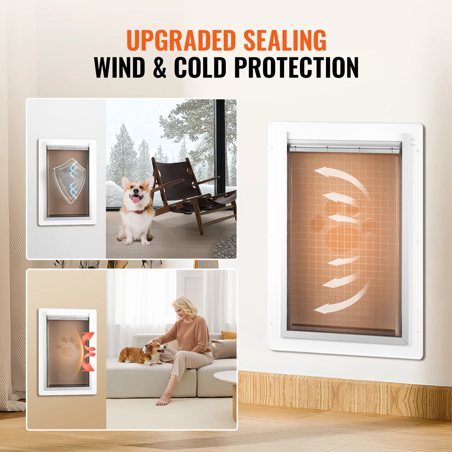 Pet Door Metal Frame with Lock and 3-Flap System Weatherproof Doggy Door Easy to Install in Interior or Exterior Walls
