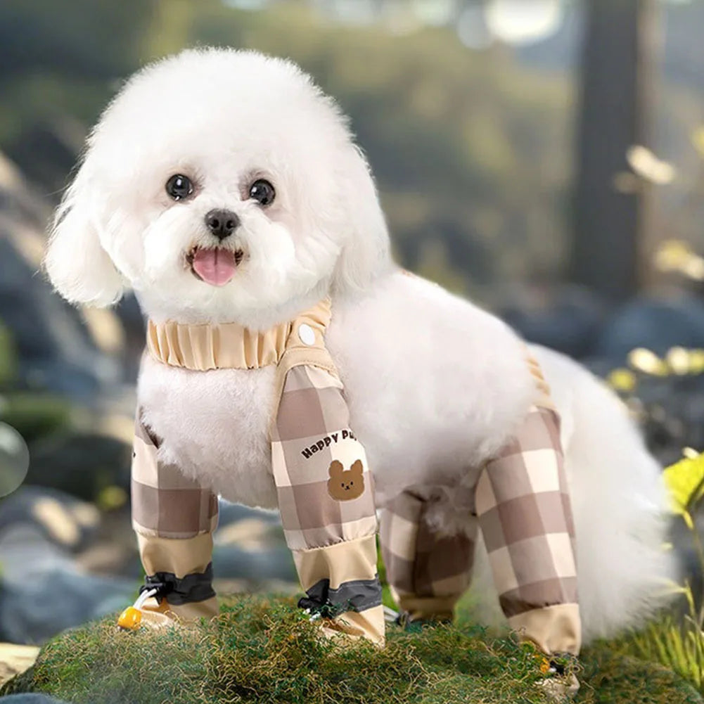 Dirty-Proof Dog Suspender Boots with Harness Waterproof Dog Jumpsuit Anti-Slip Dog Paw Protector Shoes for Puppy Small Dogs