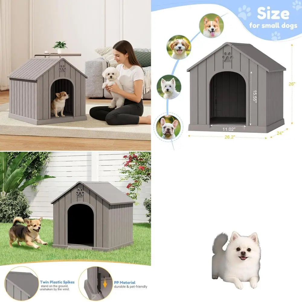 Sturdy Waterproof Plastic Doghouse for Small to Medium Dogs, Indoor/Outdoor, with Air Vents and Elevated Floor, Easy Assembly an
