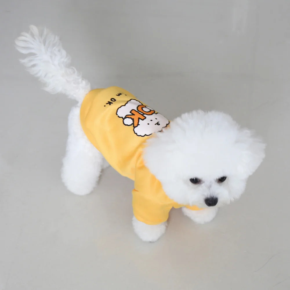 Milk Silk Flannel Dog Hoodie with Cute Print & Drawstring, Autumn Winter Cat Pet Clothes