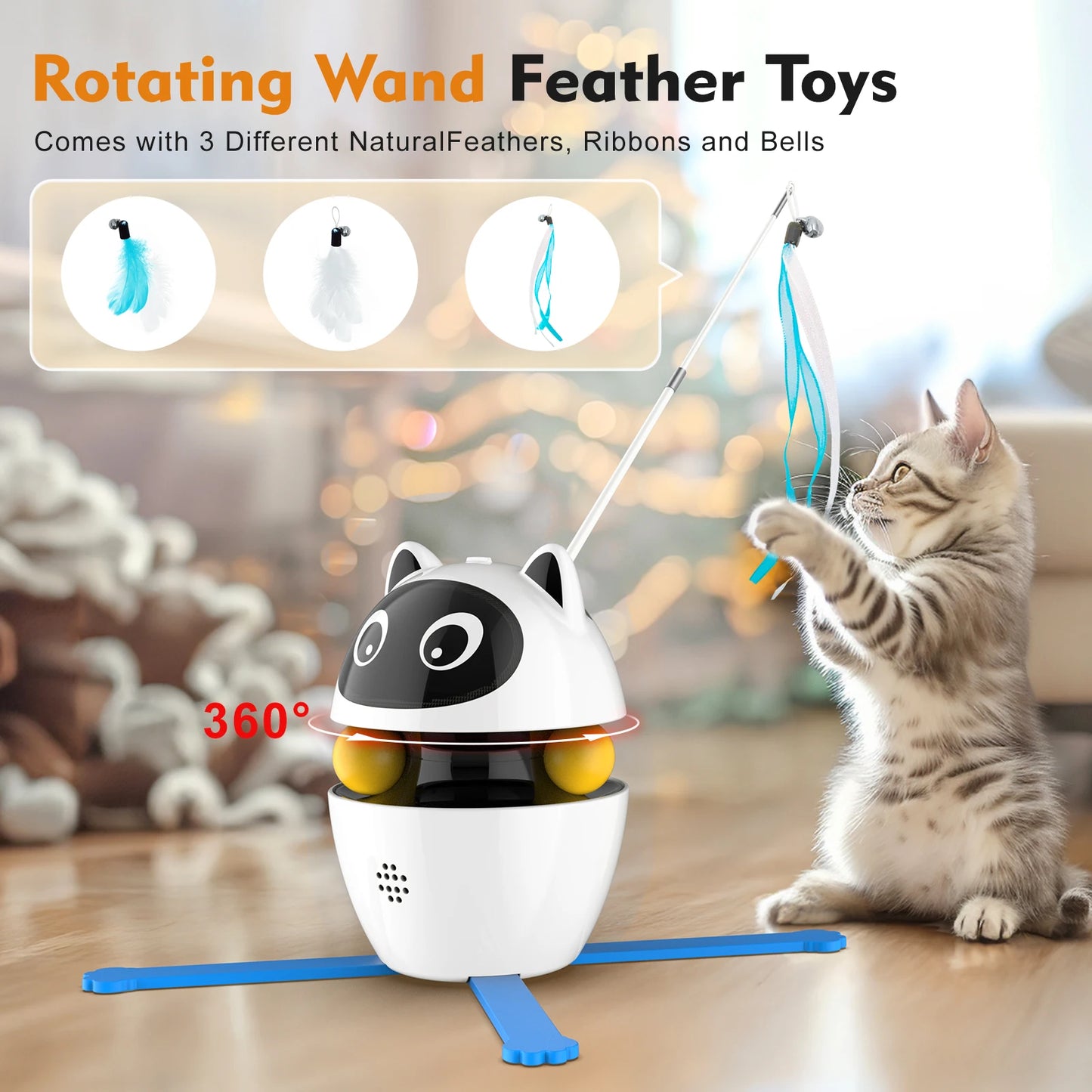 4-in-1 Rechargeable Cat Laser Toy Indoor Electric Interactive Multifunctional Toys Adjustable Laser and 2 Auto Ring Balls