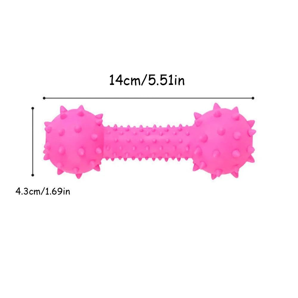 Puppy Squeaky Toy Barbell, Teeth Cleaning Chew Stick, Interactive Training Molar Toy, Durable Pet Chewing Supplies for Small Dog