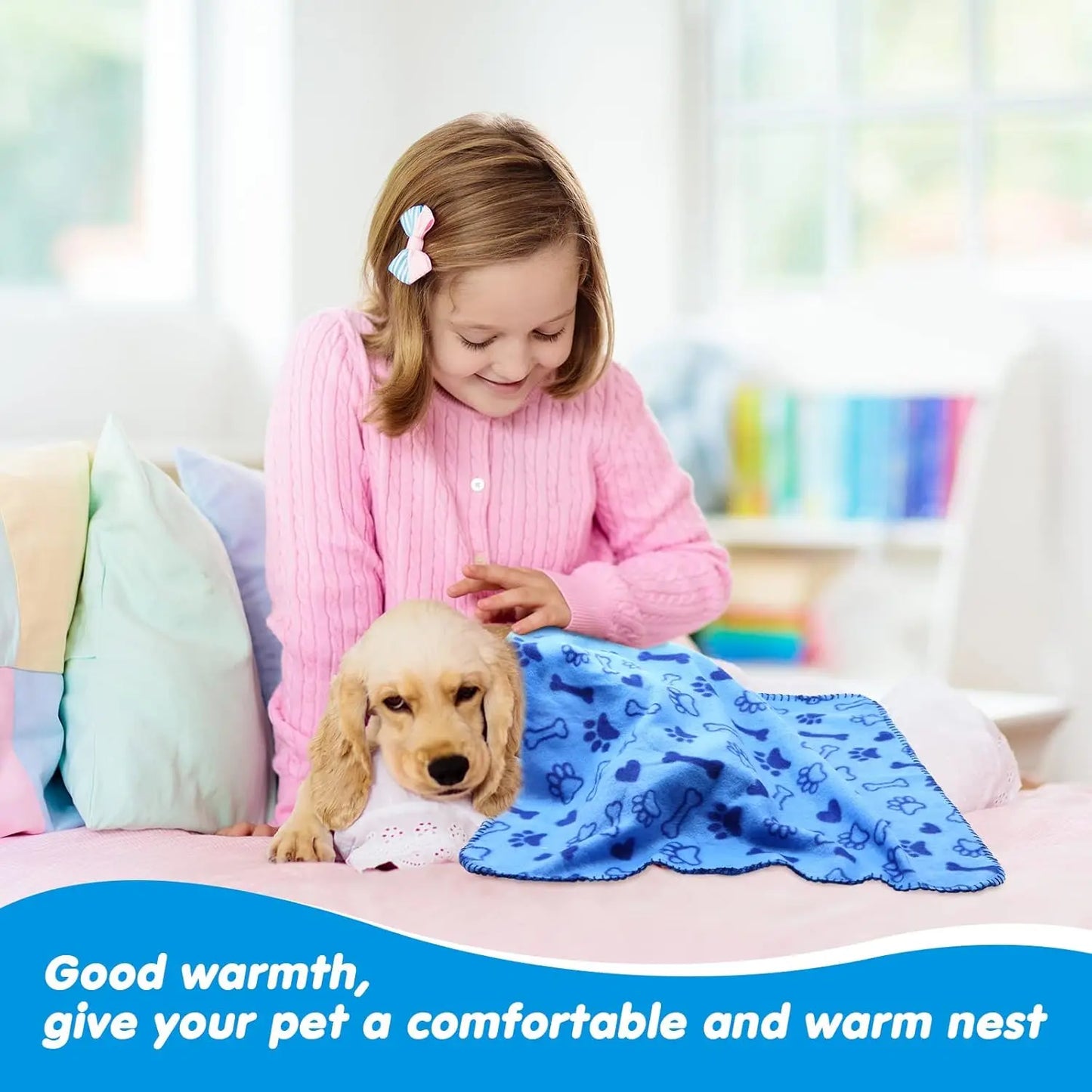 28-Piece Fleece Pet Blankets Set, Soft Warm Paw Print Sleep Mats for Dogs Cats, 27.5x39.3 Inch