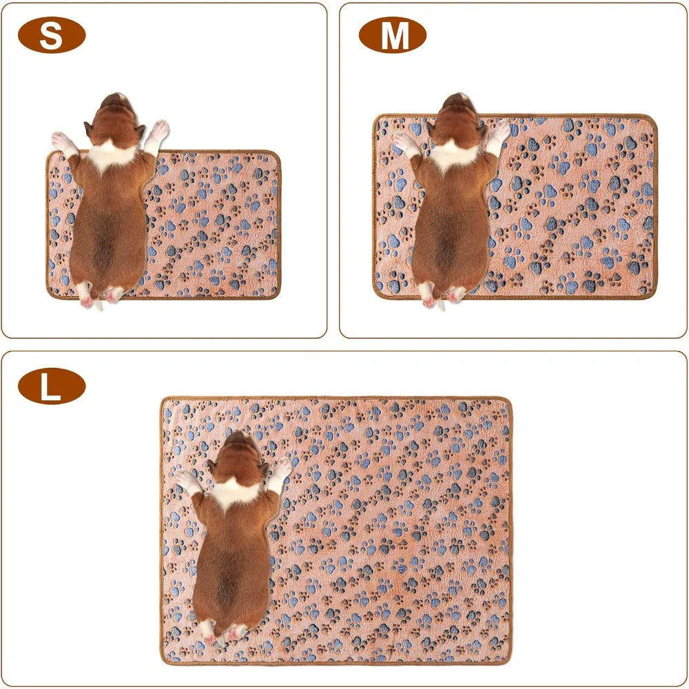 3-Pack Super Soft Fluffy Fleece Pet Blankets with Paw Prints for Dogs, Cats - Small 23x16'', Brown, Pink, White