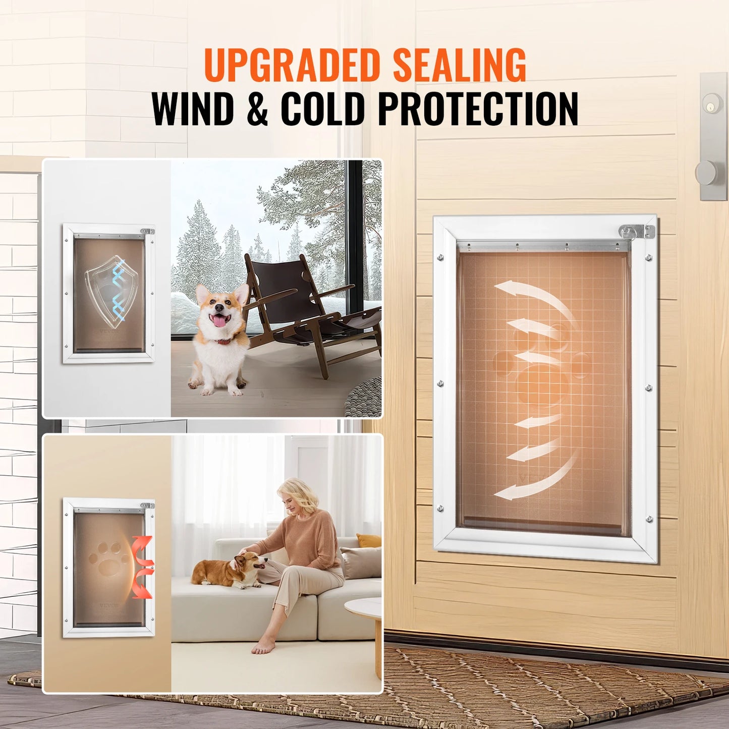 Pet Door Aluminum Frame with Lock and Flap System Weatherproof Doggy Door Easy to Install in Interior or Exterior Doors