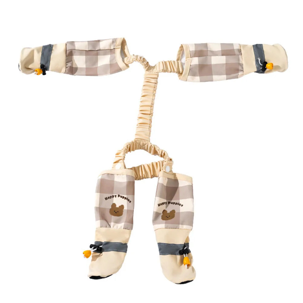 Dirty-Proof Dog Suspender Boots with Harness Waterproof Dog Jumpsuit Anti-Slip Dog Paw Protector Shoes for Puppy Small Dogs