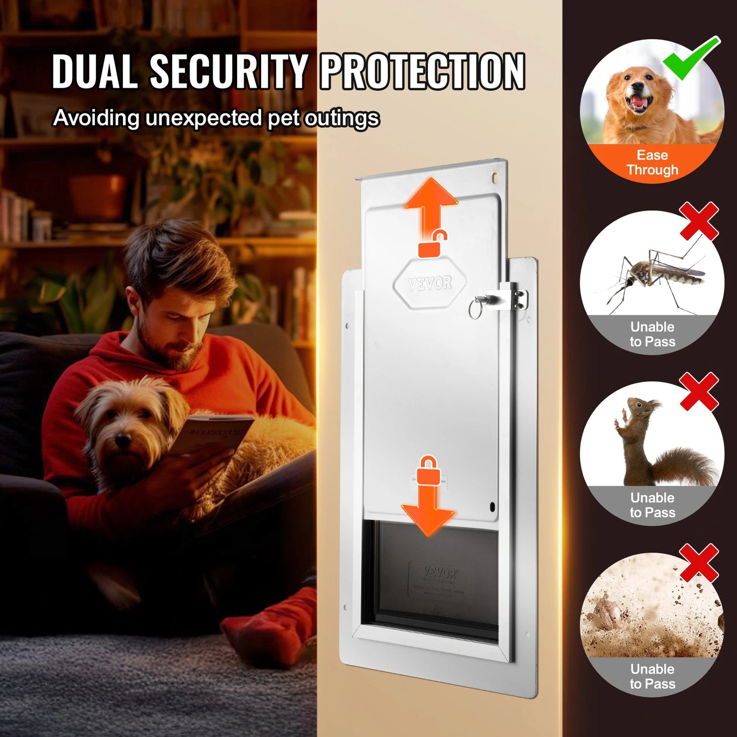 Pet Door Metal Frame with Lock and 3-Flap System Weatherproof Doggy Door Easy to Install in Interior or Exterior Walls