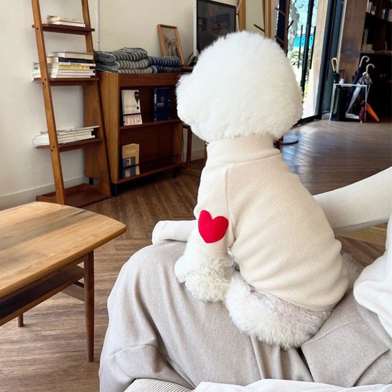 Winter Dog Shirt Heart-shaped Patch Embroidery Sweatshirt Chihuahua Breathable Warm Shirt Puppy Outdoor Clothes Pet Supplies