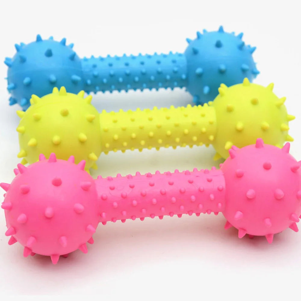 Puppy Squeaky Toy Barbell, Teeth Cleaning Chew Stick, Interactive Training Molar Toy, Durable Pet Chewing Supplies for Small Dog