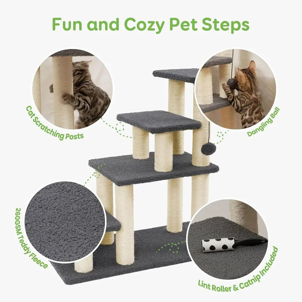 Pet Stairs & Scratching Post: 4-Step High-Strength Steps for Cats, Dogs, and Kittens - Supports up to 150 lbs, Ideal for High Be
