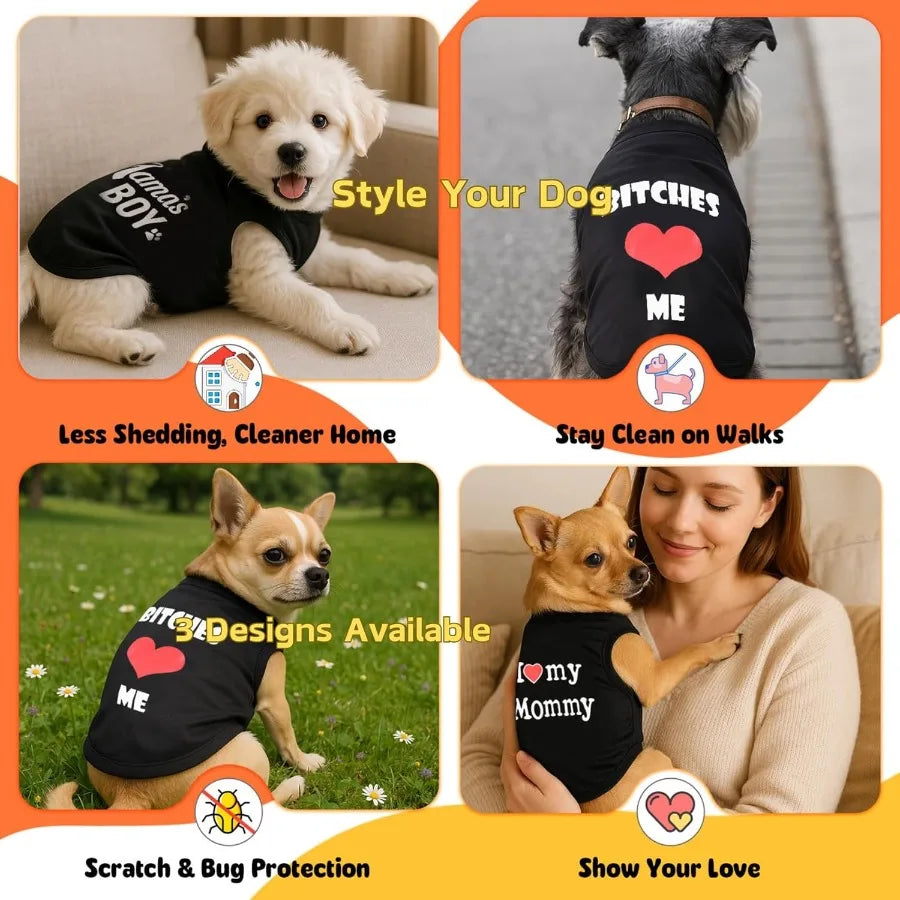 3 Pack Dog Clothes Shirts Fy Letter Print Pet T Shirts Puppy Clothes for Cats and Small Breeds Summer Dog Outfits