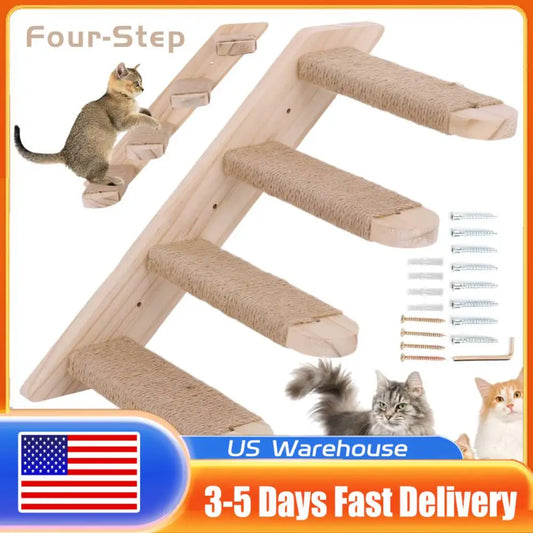 4-Layer Cat Climbing Stairs Wall Mounted Cat Climbing Frame Easy to Install Wooden Cats Wall Shelves Pet Furnitures Accessories