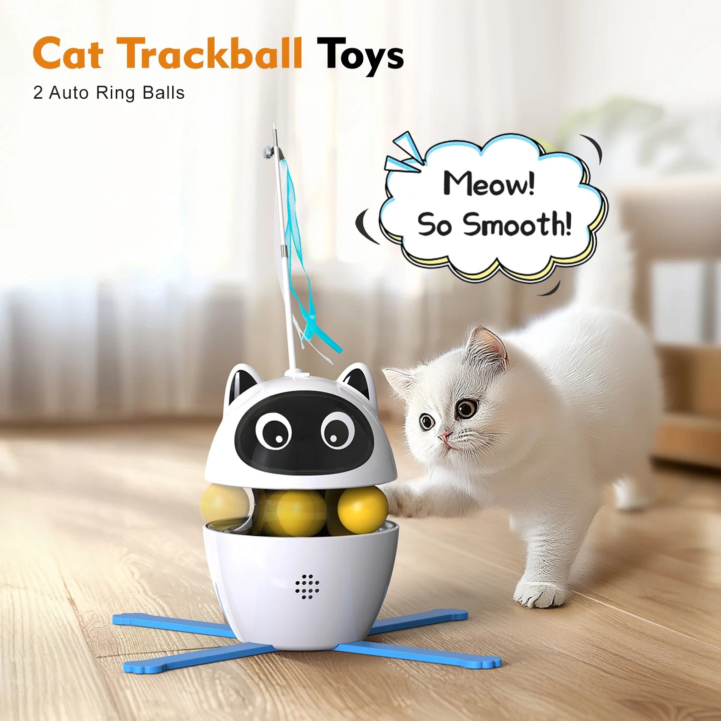4-in-1 Rechargeable Cat Laser Toy Indoor Electric Interactive Multifunctional Toys Adjustable Laser and 2 Auto Ring Balls