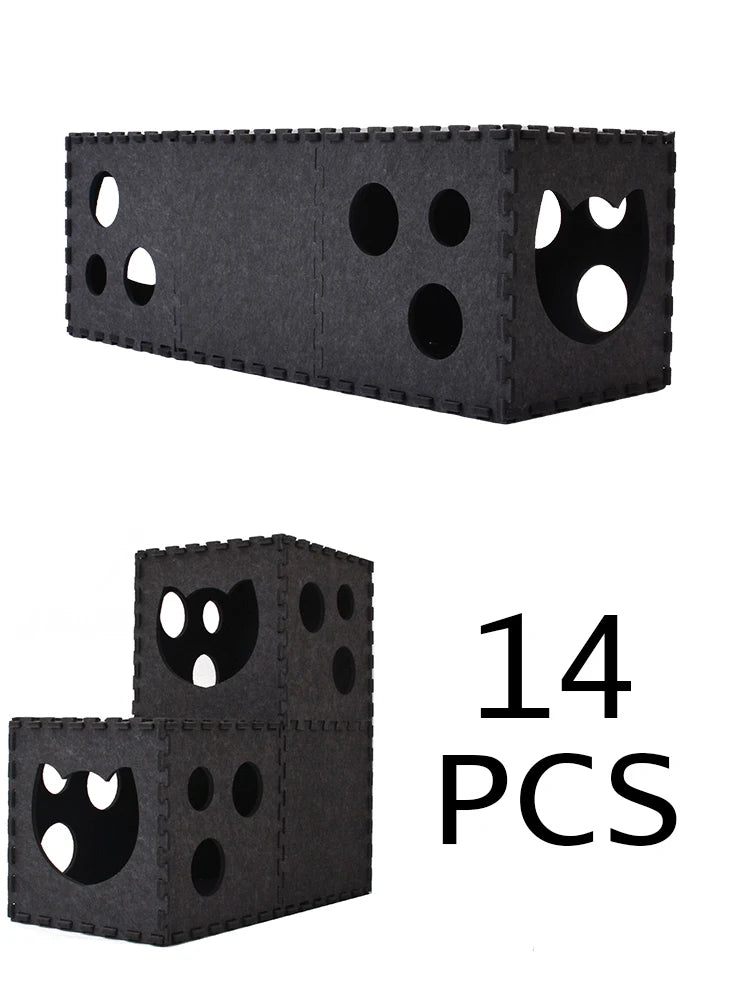 Cat Dog Toy Felt Pom Splicing Cat Tunnel Deformable Kitten Nest Collapsible Tube House Interactive Pet Toy Cat Dog Accessories