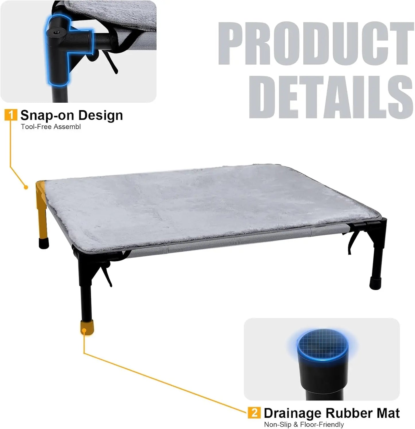 Outdoor Elevated Dog Bed for Large Dogs, Washable Cooling Pet Cot with Plush Mat, Chew-Proof & Breathable (L)