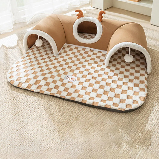 Cat Bed Tunnel Cat Play Tunnel Warm Shelter Tent House Toys for Dog Pet Animal Indoor Outdoor Wall-Corner Games Outside