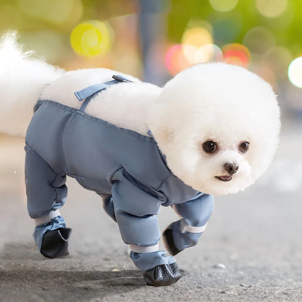 Dirty-Proof Dog Suspender Boots with Harness Waterproof Dog Jumpsuit Anti-Slip Dog Paw Protector Shoes for Puppy Small Dogs