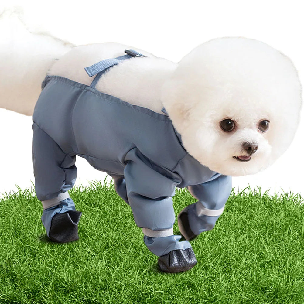 Dirty-Proof Dog Suspender Boots with Harness Waterproof Dog Jumpsuit Anti-Slip Dog Paw Protector Shoes for Puppy Small Dogs