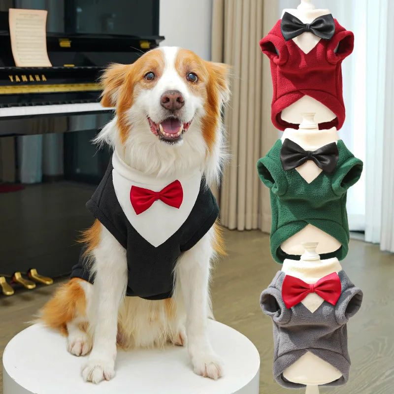 Autumn & Winter Clothes for Large Dogs, Golden Retriever Tuxedo Vest, Pet Formal Wear Set, Clothes for Cats & Corgi Puppies