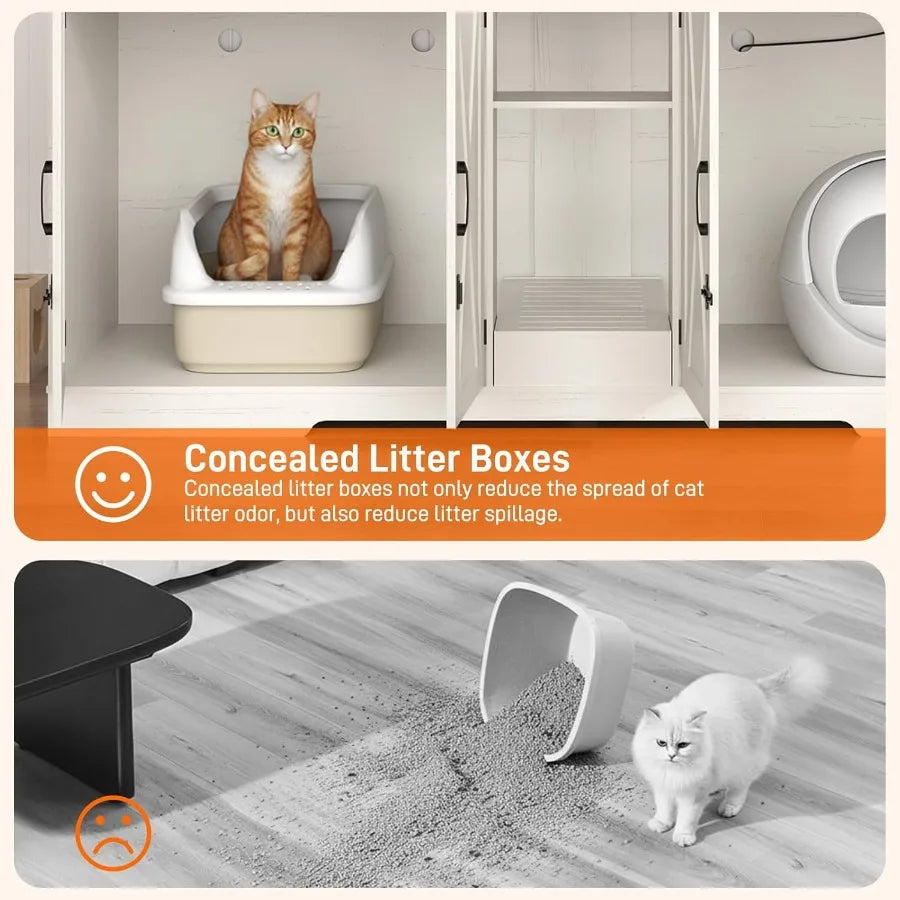 76 Inch Large Cat Litter Box Enclosure Designed for Two Cats with Integrated Power Outlets Double Wooden Pet Washroom Furniture
