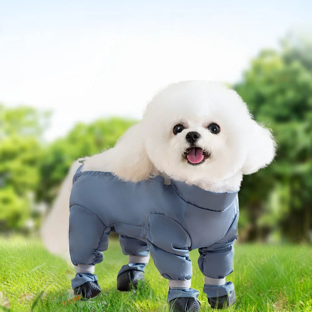Dirty-Proof Dog Suspender Boots with Harness Waterproof Dog Jumpsuit Anti-Slip Dog Paw Protector Shoes for Puppy Small Dogs