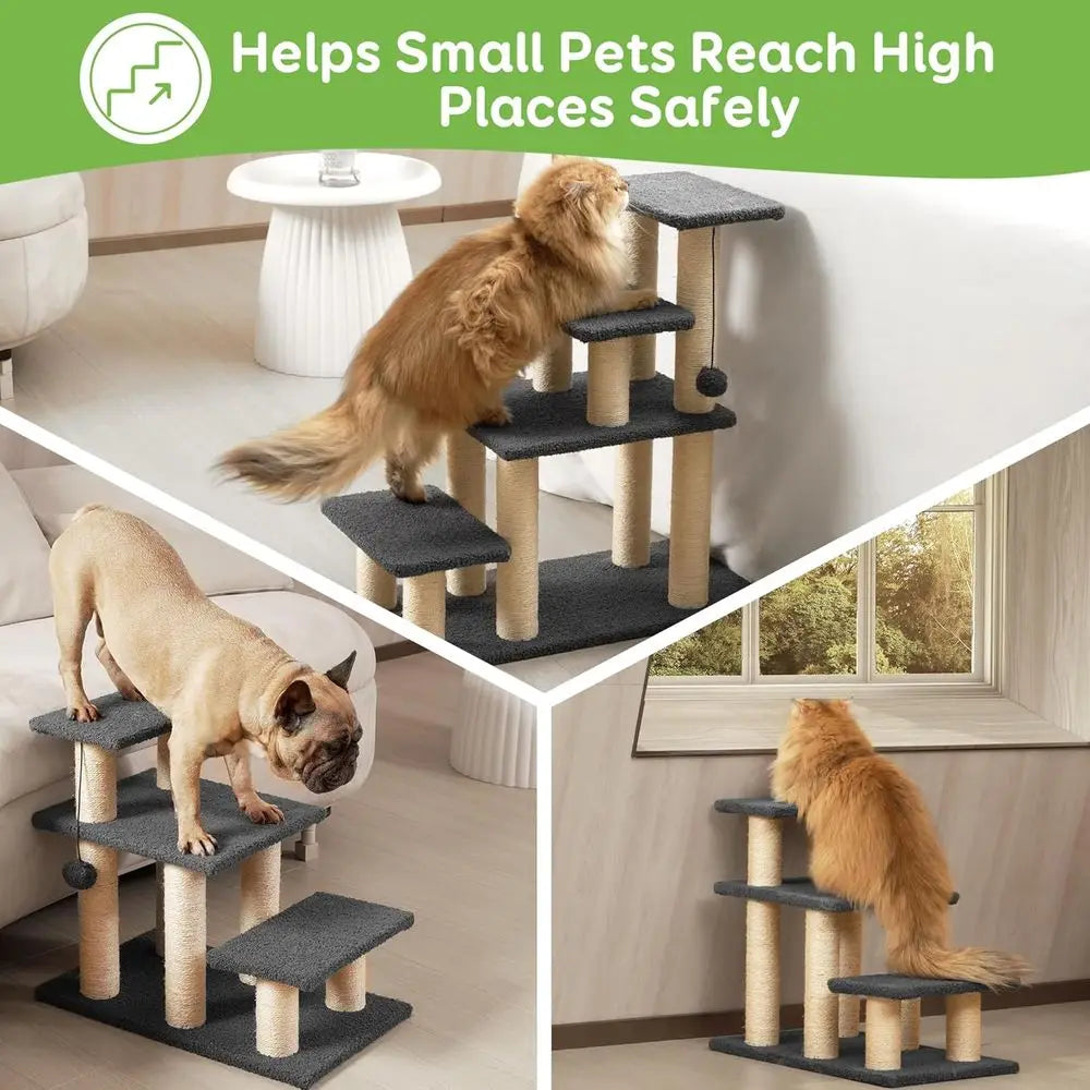 Pet Stairs & Scratching Post: 4-Step High-Strength Steps for Cats, Dogs, and Kittens - Supports up to 150 lbs, Ideal for High Be