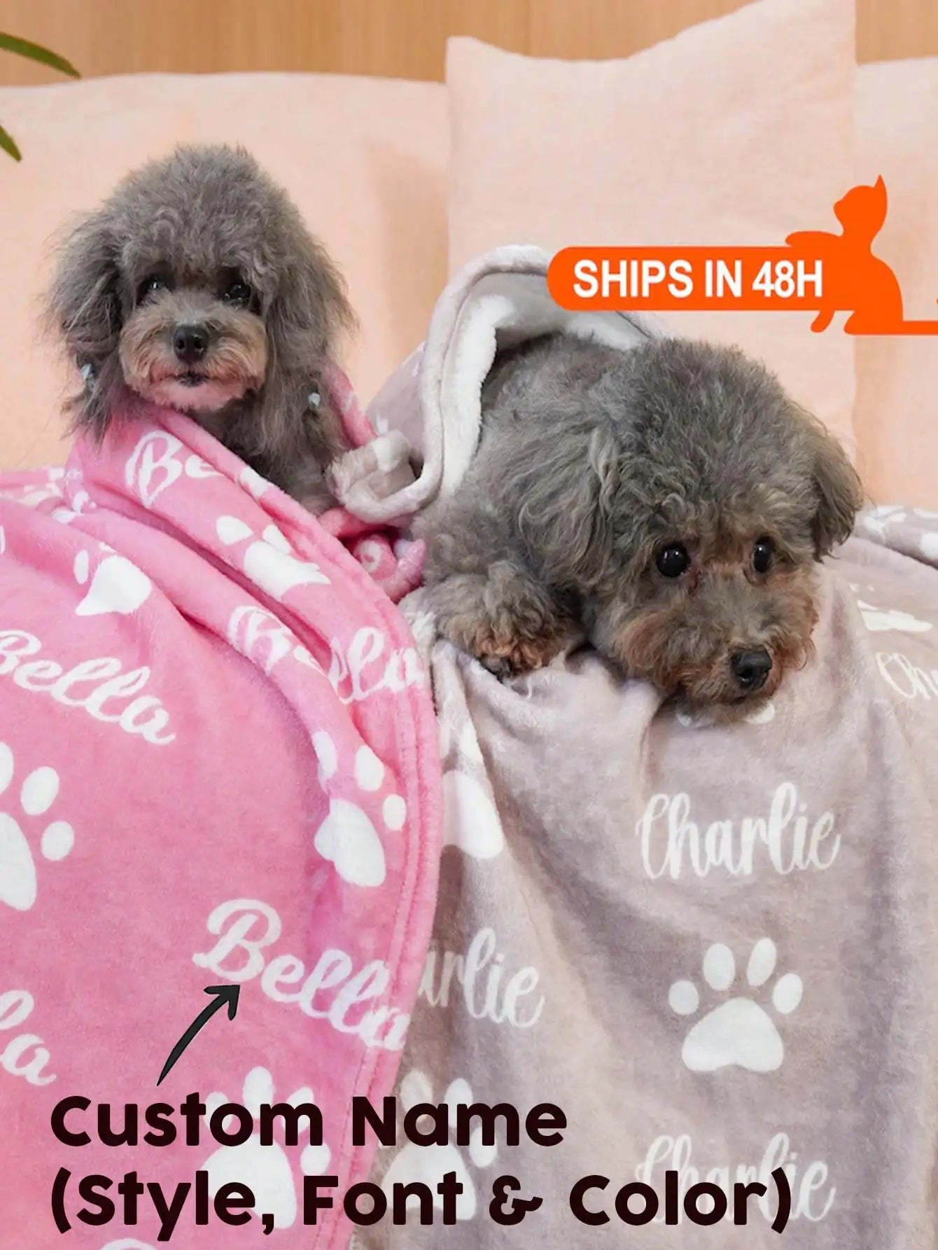 Personalized Pet Blanket - Custom Name Paw/Fish Bone for Gifts