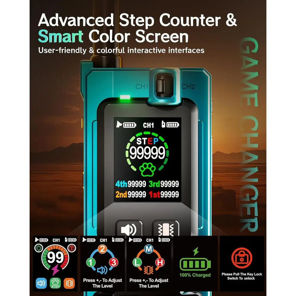 Long-Range 4200FT Dog Training Collar with Step Counter, 5-Mode Remote, and Waterproof Feature for All Dog Sizes