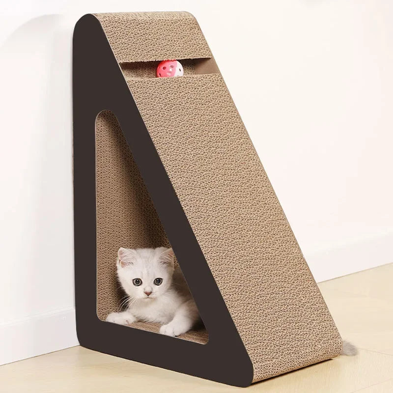 2 in 1 Cat Scratcher Cardboard With Ball Triangles Cat Scratching Board Wear-resistant Cats Clawing Board Pet Climbing Frame