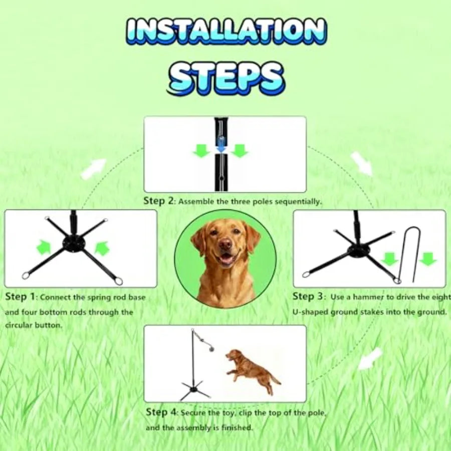 Tether Tug Outdoor Dog Toy Interactive Exercise Game for Yard Park with 3 Rope Toys for Tug of War Pull Chase and Solo Play in