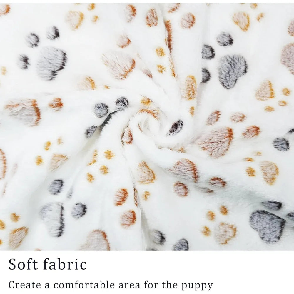 3-Pack Super Soft Fluffy Fleece Pet Blankets with Paw Prints for Dogs, Cats - Small 23x16'', Brown, Pink, White