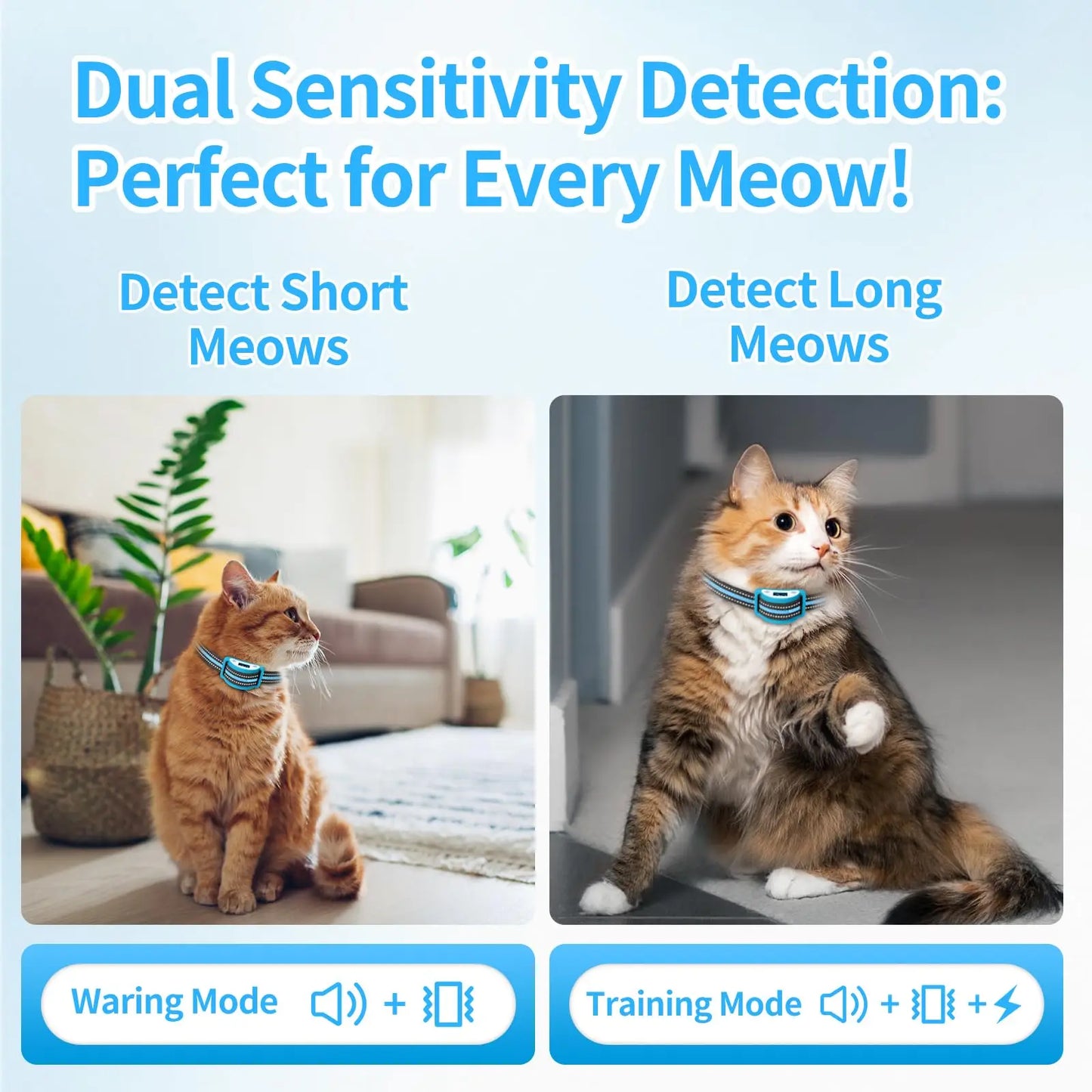 Cat Shock Collar To Auto Stop Meowing,Shock Collar for Cats,Vibration or Shock, Lightest Cat Training Collar for 5-25lbs Pet Cat