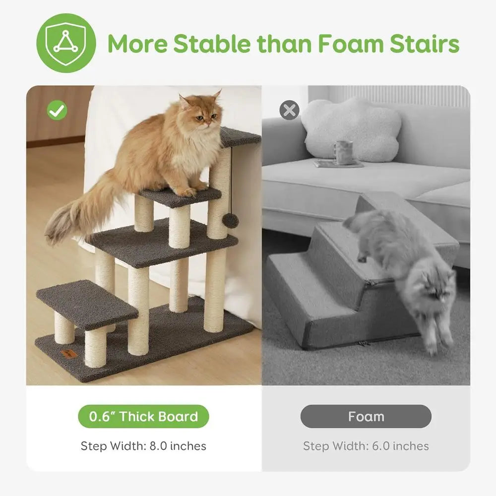 Pet Stairs & Scratching Post: 4-Step High-Strength Steps for Cats, Dogs, and Kittens - Supports up to 150 lbs, Ideal for High Be