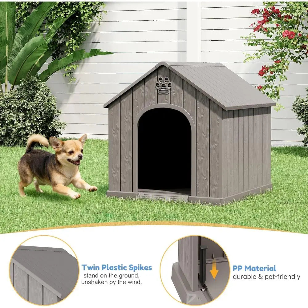 Sturdy Waterproof Plastic Doghouse for Small to Medium Dogs, Indoor/Outdoor, with Air Vents and Elevated Floor, Easy Assembly an