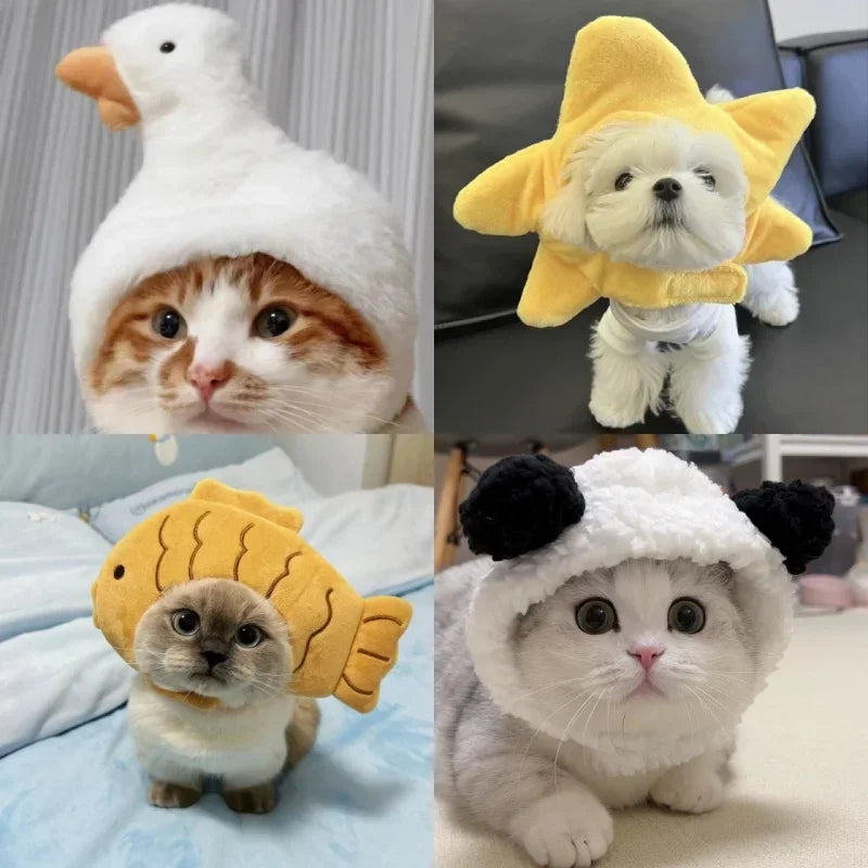 תחפושת Funny Pet Headband Plush Yarn Cat Dog Cap Panda Pig Pet Warm Cosplay Accessories Photo Props Headwear for Dog and Cat고양이