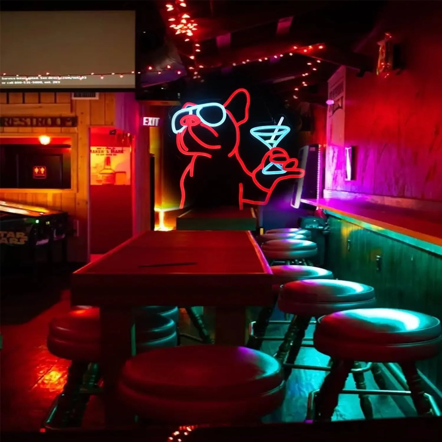 Bulldog Cocktail Neon Sign Dimmable LED Neon Light Sign for Wall Decor Room Party Club Bar Game Room Decor Birthday Art Gift