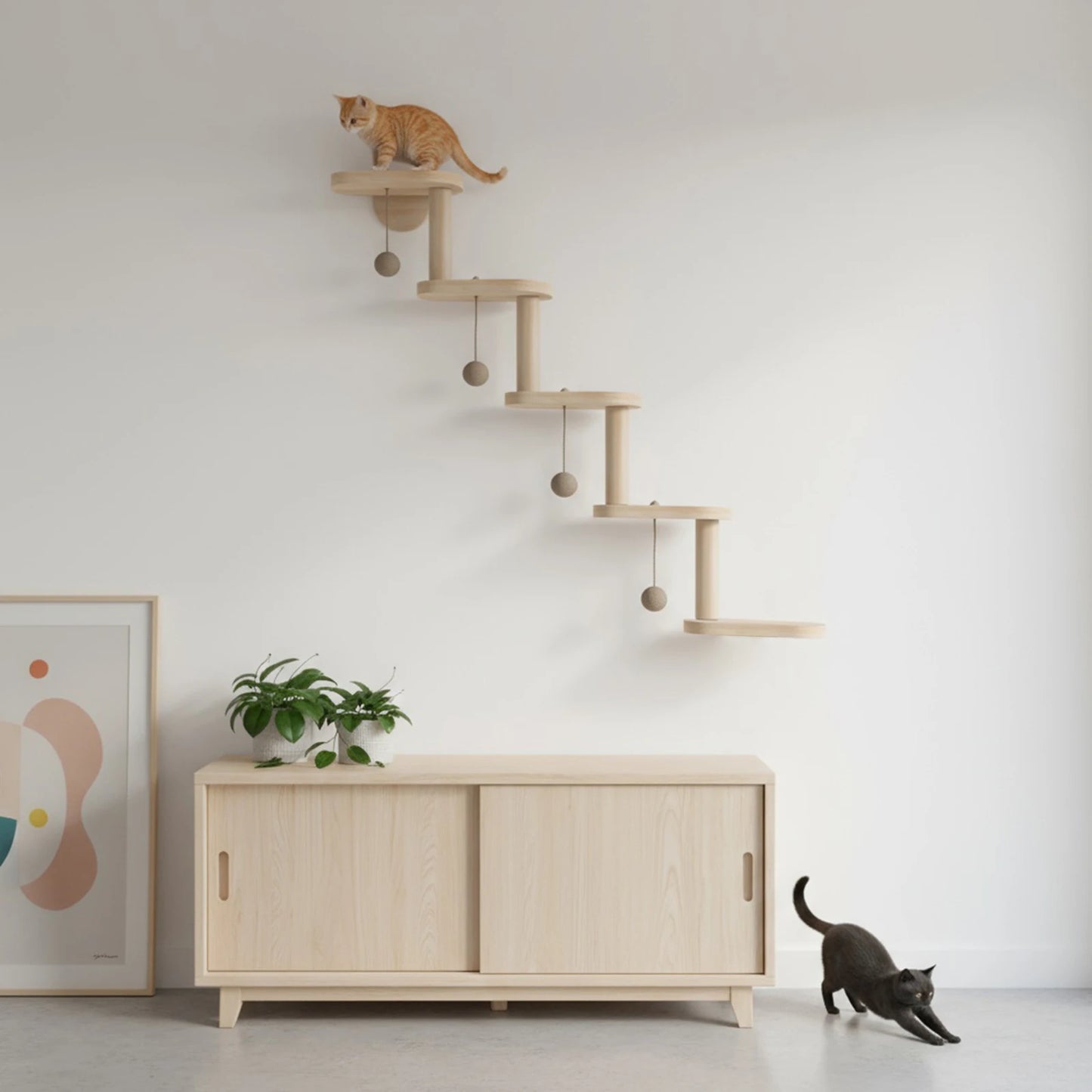 Wooden Cat Wall Furniture Wall Mounted Climbing Frame 5 Step Ladder Corner Shelf with Hardware 12kg Load for Cats Playing Sleepi