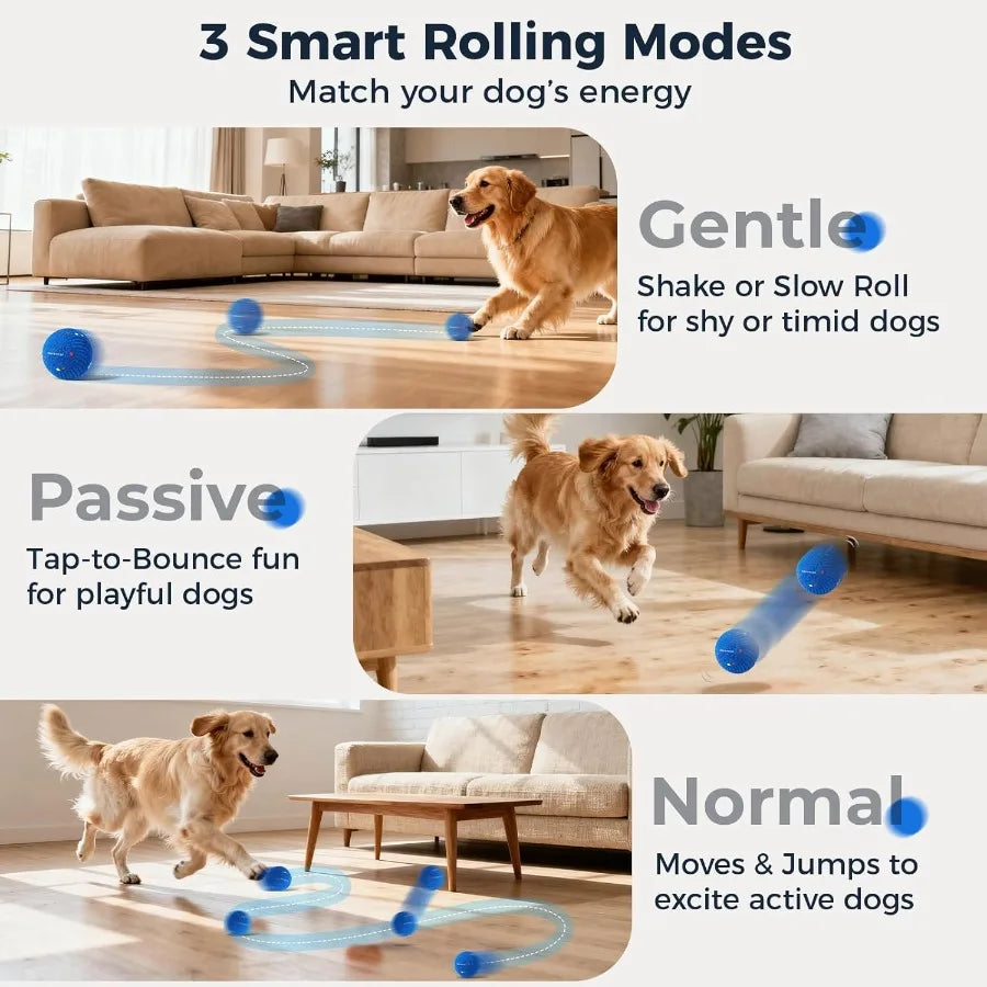 2 Pack Interactive Dog Balls - Auto Moving Bouncing Vibrating Washable Dog Toys for Large Medium Dogs Type-C Rechargeable Blue