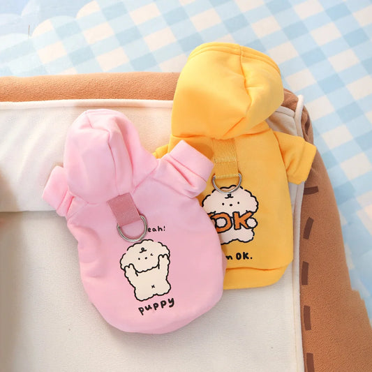 Milk Silk Flannel Dog Hoodie with Cute Print & Drawstring, Autumn Winter Cat Pet Clothes