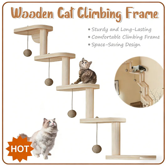 Wooden Cat Wall Furniture Wall Mounted Climbing Frame 5 Step Ladder Corner Shelf with Hardware 12kg Load for Cats Playing Sleepi
