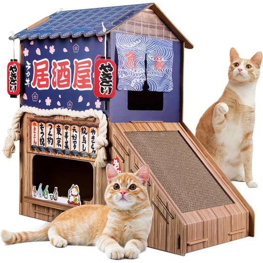 Cardboard Cat House for Indoor,Cat Scratcher House,Cat House with Scratchers,(29.5inx28.5inx18in),Double Cat Bed.