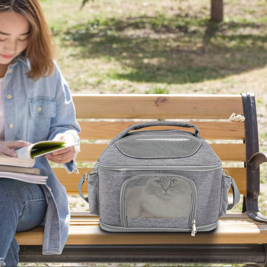 Light Gray Pet Backpack Breathable Portable Foldable Tote Bag Approved by Travel Airlines, For Dogs and Cats to Go Out