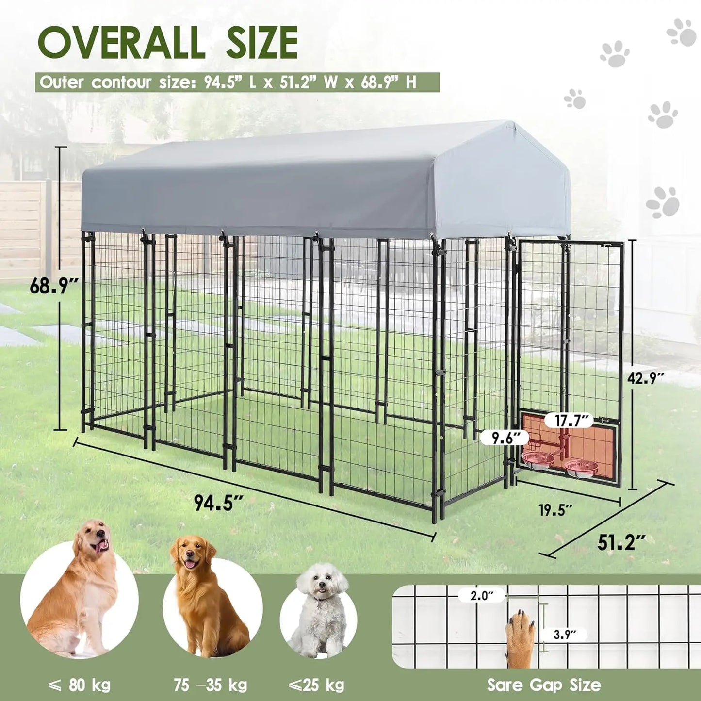 8x4x6 FT Dog Kennel Outdoor for Large Dogs,Dog Enclosure Dog Cage Pet House with UV-Resistant Waterproof, Customized
