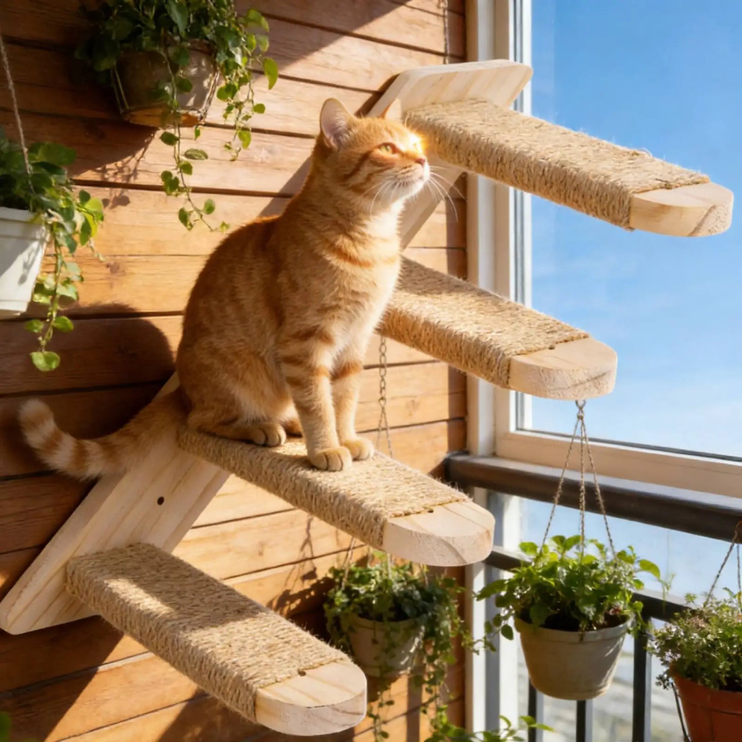 4-Layer Cat Climbing Stairs Wall Mounted Cat Climbing Frame Easy to Install Wooden Cats Wall Shelves Pet Furnitures Accessories