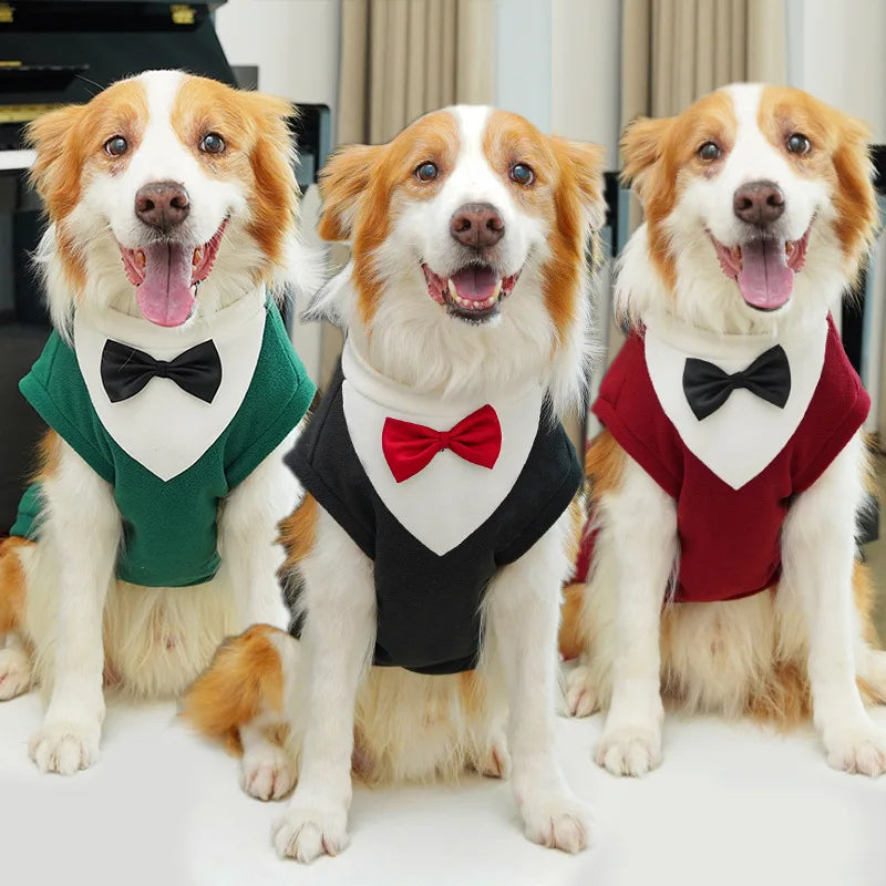 Autumn & Winter Clothes for Large Dogs, Golden Retriever Tuxedo Vest, Pet Formal Wear Set, Clothes for Cats & Corgi Puppies