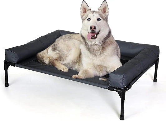 Large Elevated Dog Cot with Cooling Mesh, Removable Washable Cover, Sturdy Metal Frame for Indoor Outdoor Use