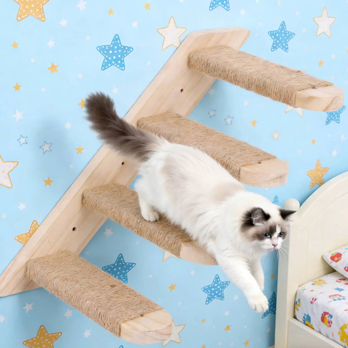 4-Layer Cat Climbing Stairs Wall Mounted Cat Climbing Frame Easy to Install Wooden Cats Wall Shelves Pet Furnitures Accessories