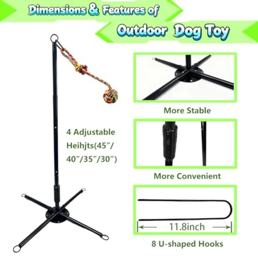 Tether Tug Outdoor Dog Toy Interactive Exercise Game for Yard Park with 3 Rope Toys for Tug of War Pull Chase and Solo Play in