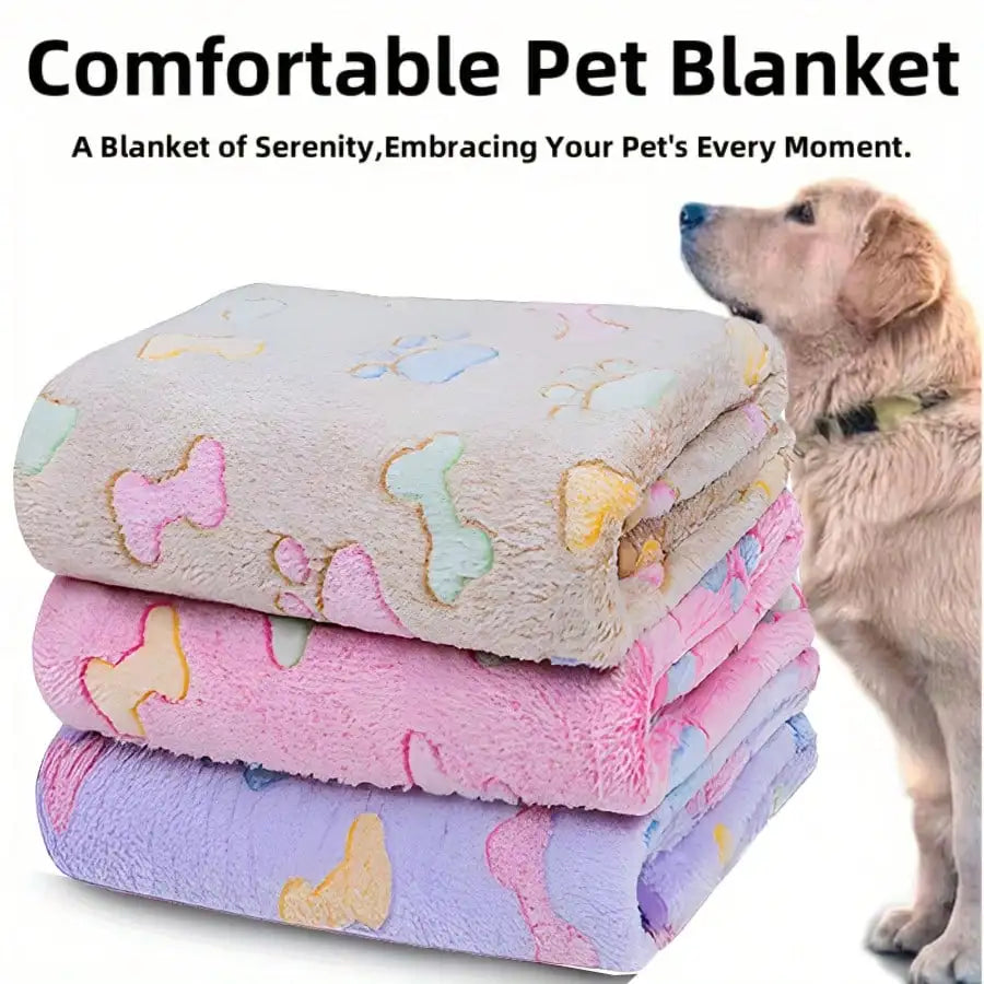 3PCS Cozy Flannel Pet Blankets - Claw Bone Print for Dogs & Cats